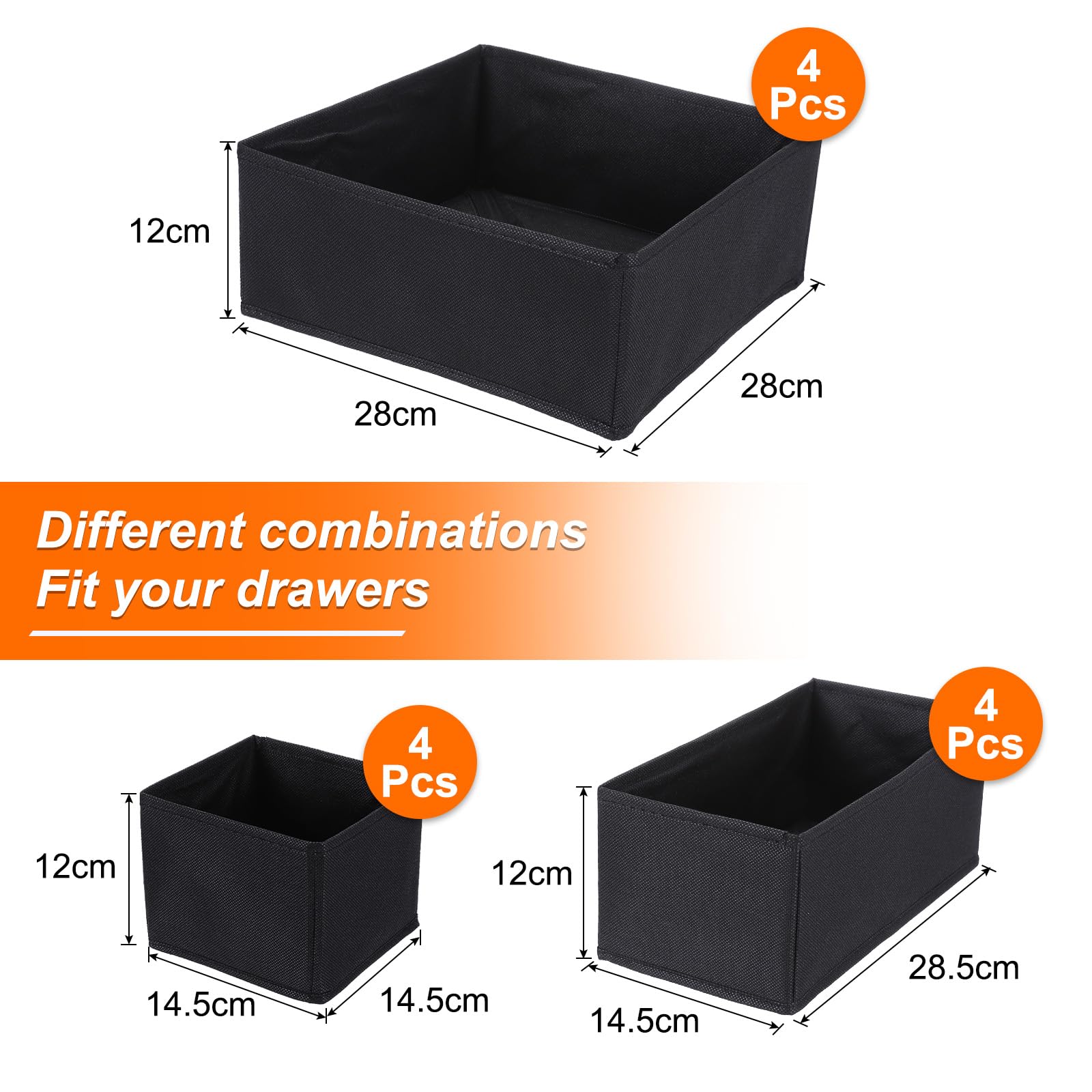 QUARKZMAN Zusammenklappbare Stoff-Aufbewahrungsbox 12 Fächer Schwarz | 1 Set, Socken Unterwäsche Schubladen-Organizer Körbe Behälter, Für Kleidung Socken Schals Krawatten, Stoff