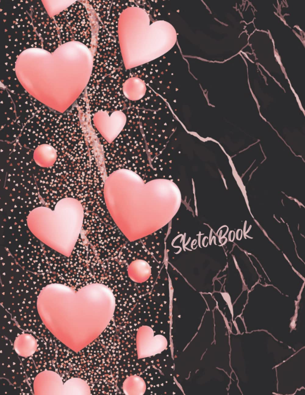 Sketchbook for drawing: Black marble and hearts Sketchbook for drawing| 100 Page Sketchbook | 8.5x11 Blank Paper: Pink Love Hearts Sketchbook Blank ... |Black marble background| White Blank Paper