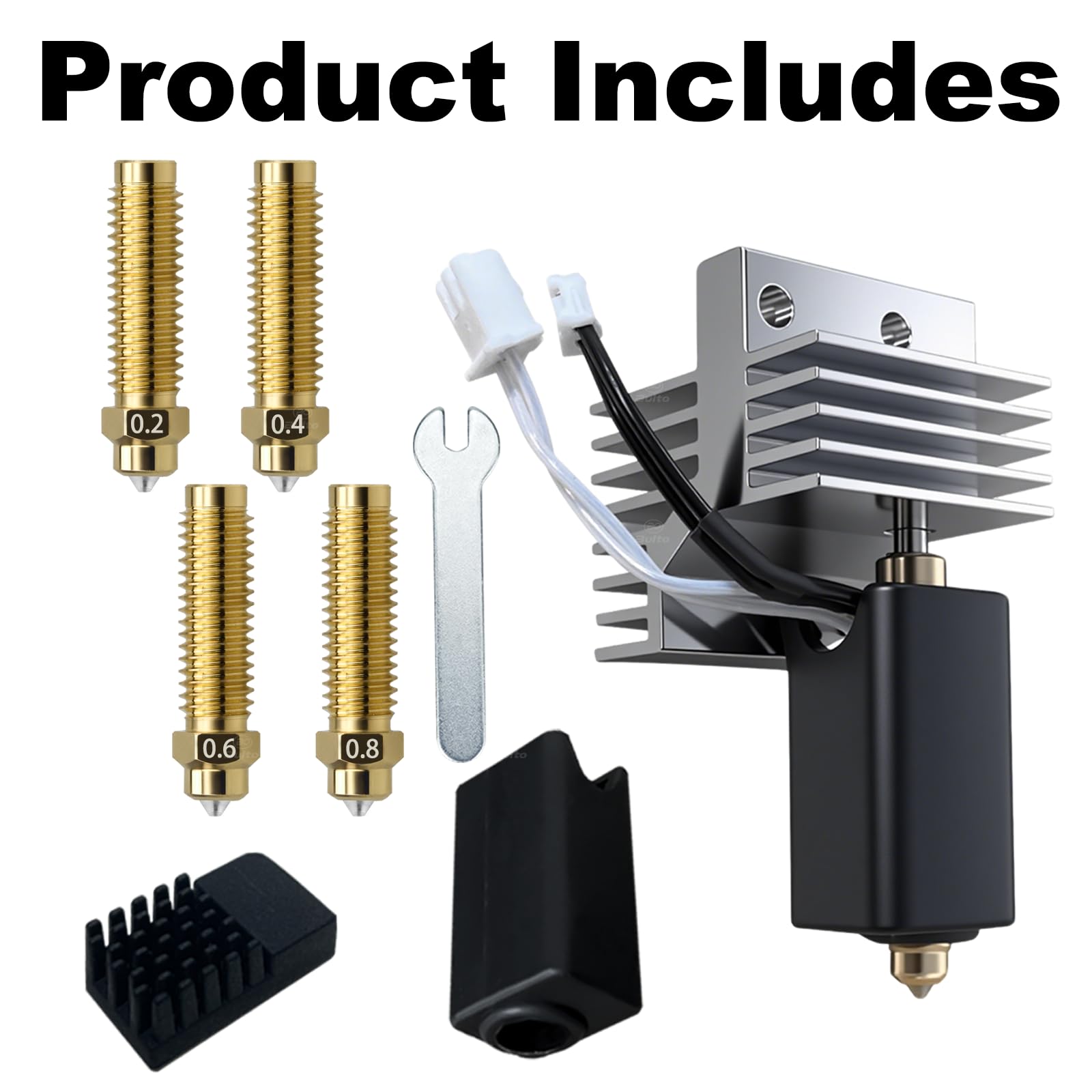 Für Elegoo Centauri Carbon Hotend, 0,4 mm vorinstallierte Düse aus gehärtetem Messing, Extruder-Kit, installierter Kühlkörper, mit 0,2 mm, 0,4 mm, 0,6 mm, 0,8 mm Düse, Silikon-Socke