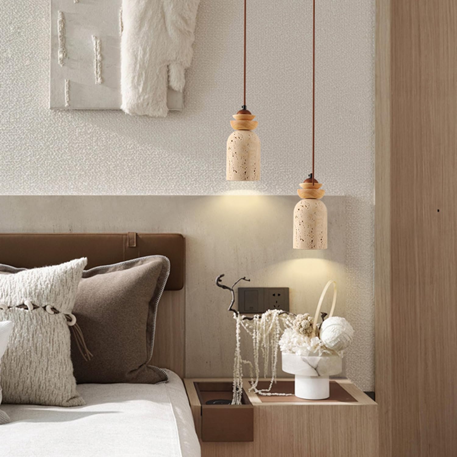 Lámpara Colgante Piedra Amarilla Para Decoración Interiores Hogar | Lámpara Techo Cilíndrica Con Casquillo G9 Lámpara Araña Decorativa Madera Con Cableado Fijo Para Isla Cocina Tienda O Sala