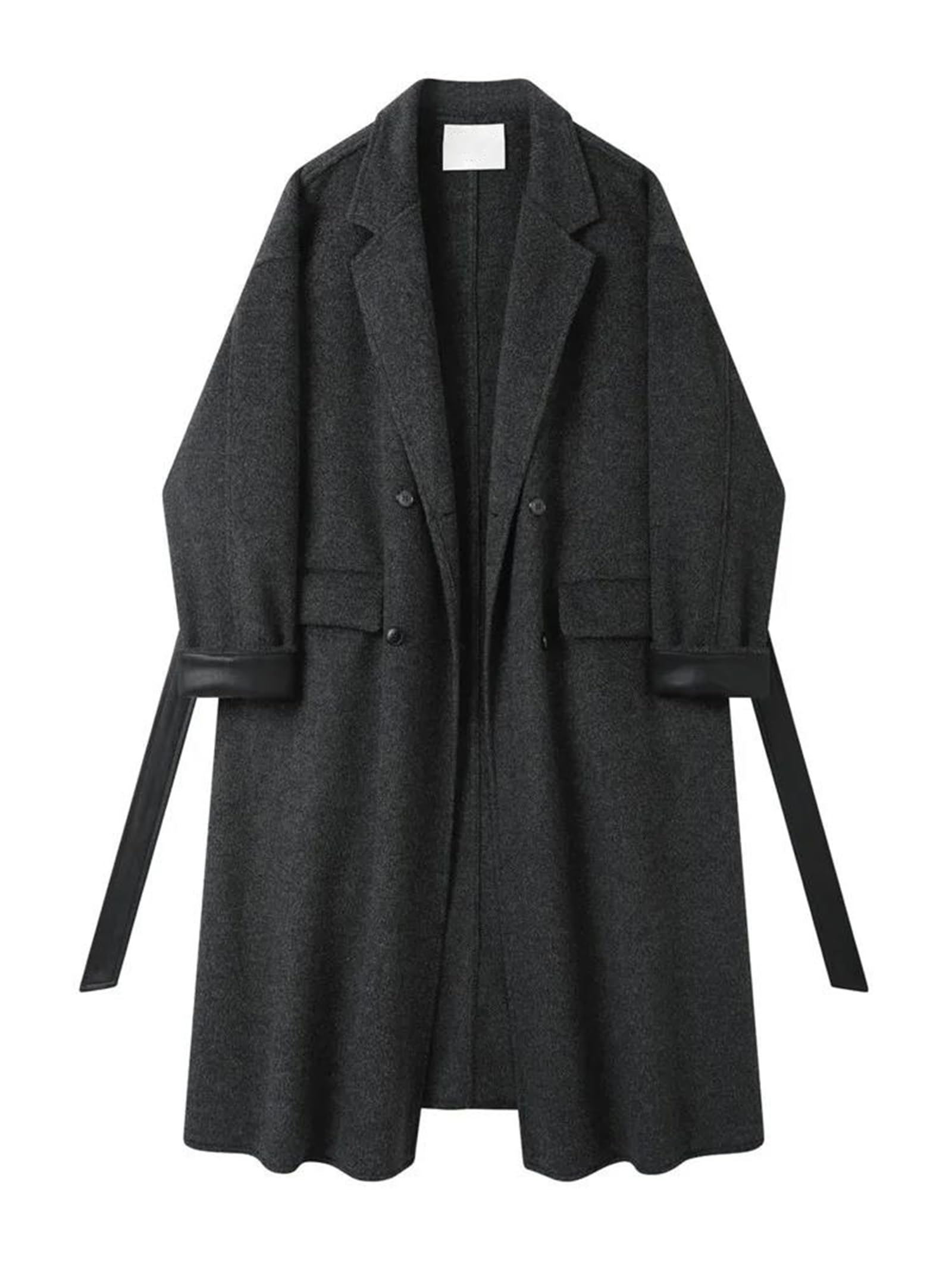 Gabardina larga de mezcla de lana para mujer, abrigo largo de otoño con doble botonadura y solapa con cinturón
