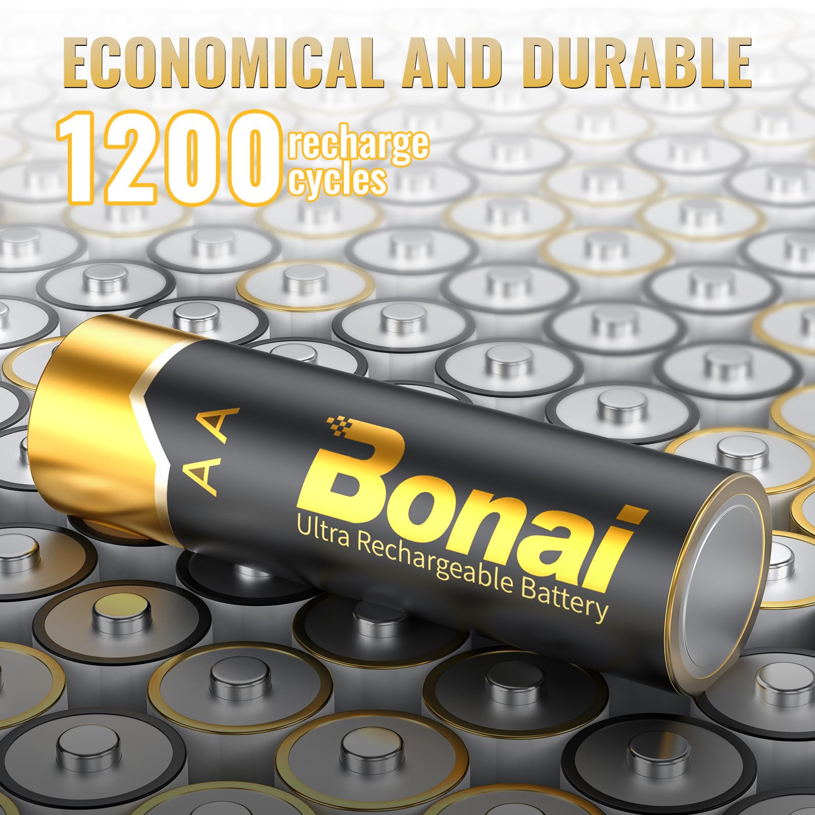 16 Piles AA Rechargeables BONAI 1,2V 2800mAh Ni-MH - Faible Auto-décharge, 1200 Cycles - Lot Économique