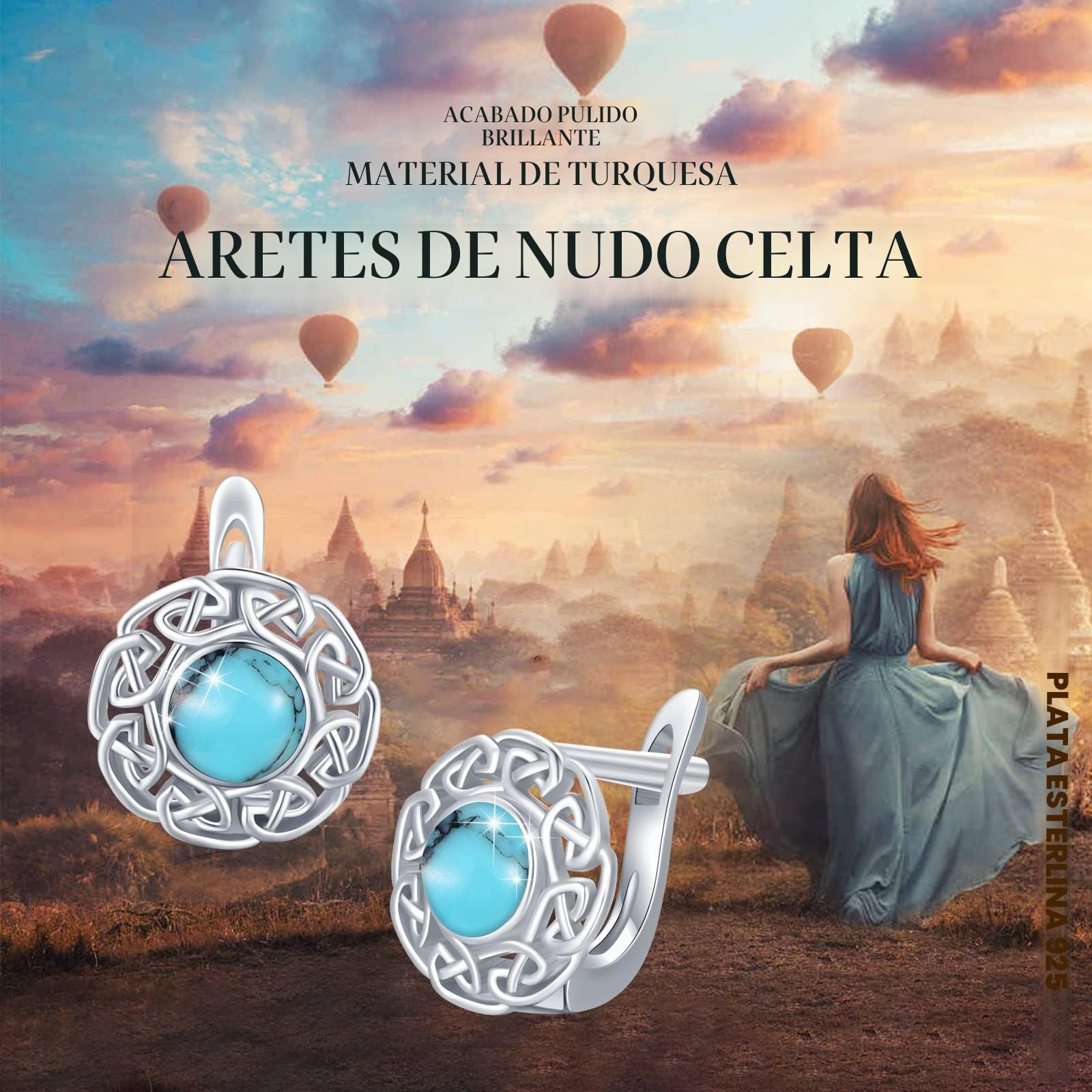 Pendientes de aro turquesa para mujer, plata de ley 925, turquesa celta, pendientes de nudo celta, hipoalergénicos, San Valentín para mujeres, niñas, niños, Plata de ley
