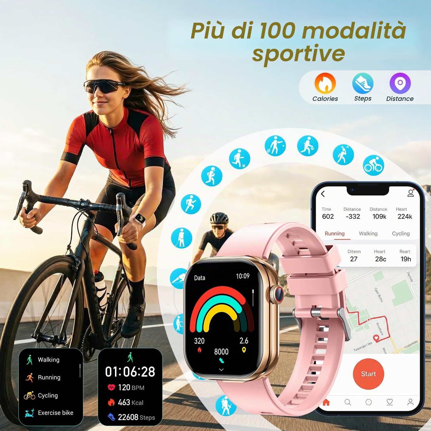 Smartwatch Donna Uomo con Auricolari Bluetooth: 2.02" Orologio Smart Watch Effettua Risposta Chiamate 100 Modalità Sportive Fitness Tracker IP67 Impermeabile WhatsApp Notifice Compatibile Android iOS