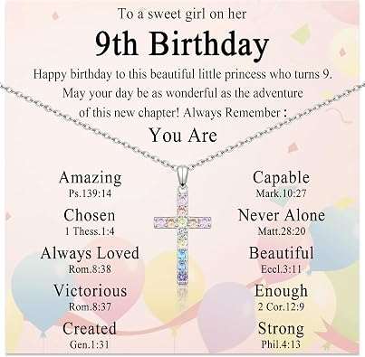 3-11 Year Old Girls Birthday Gifts, 3-11th Birthday Gifts for Girls | Colorful Cross Necklace Jewelry, Happy Birthday Present for Daughter Granddaughter Sister Niece with Birthday Card