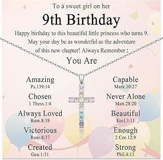 3-11 Year Old Girls Birthday Gifts, Colorful Cross Necklace Jewelry Happy Birthday Present for Girls Daughter Granddaughter Sister Niece with Birthday Card