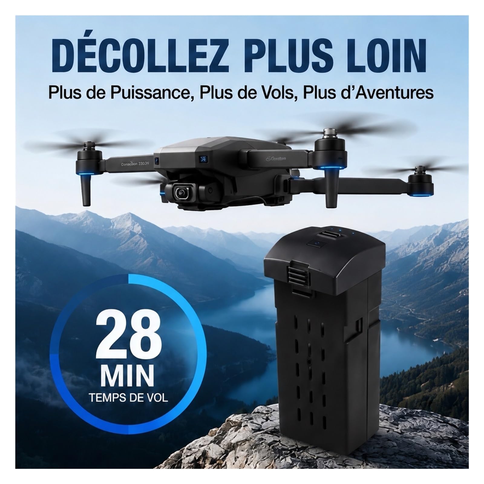Batterie Drone L600 Pro Max 7,4V 4500mAh LiPo pour Drone Paquet 3