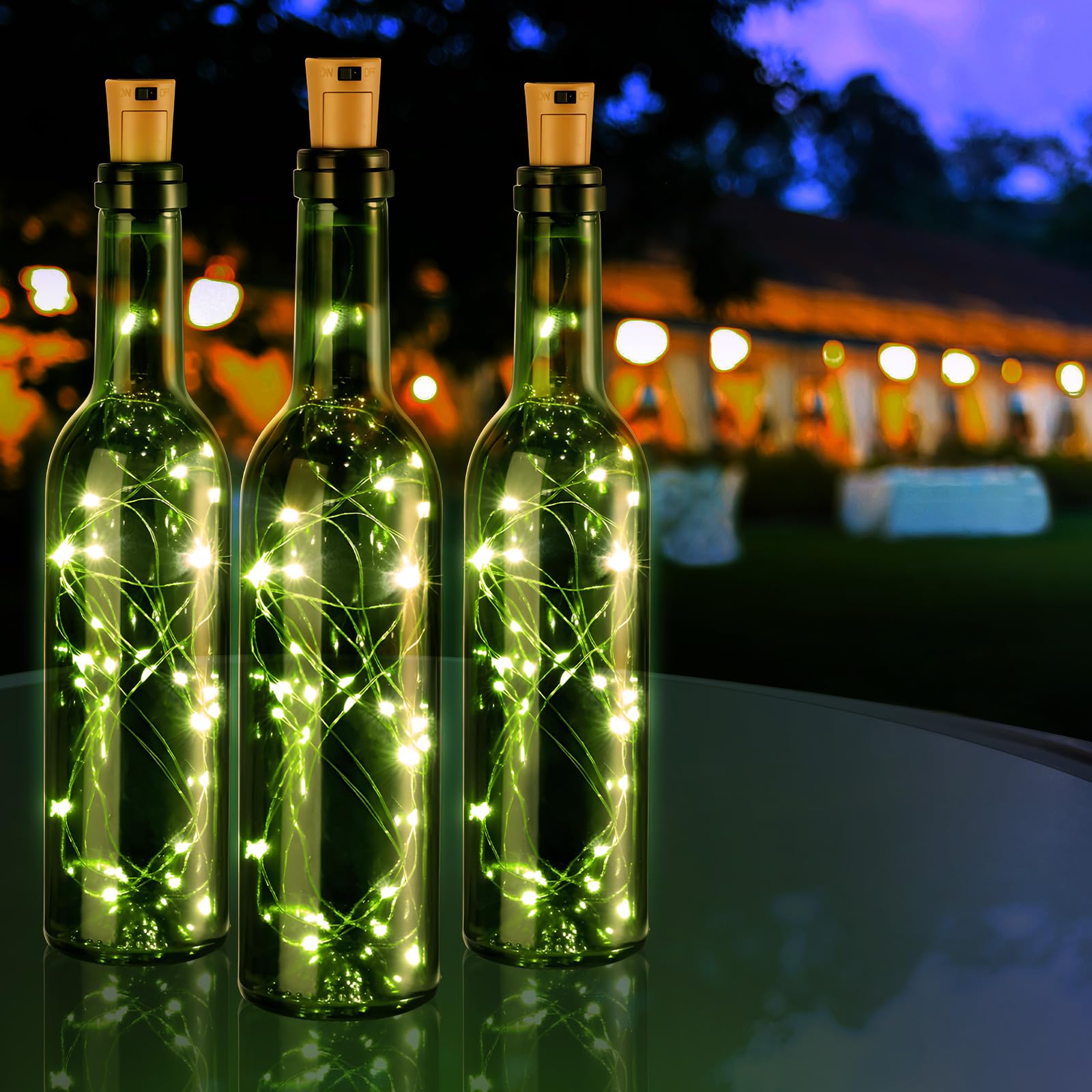 Rtteri 24 luci per bottiglie di vino con sughero, 12 bottiglie di vino vuote e 12 luci a 30 LED impermeabili a batteria, per decorazioni per feste di nozze (bottiglia verde scuro, 25,4 x 6,1 cm)