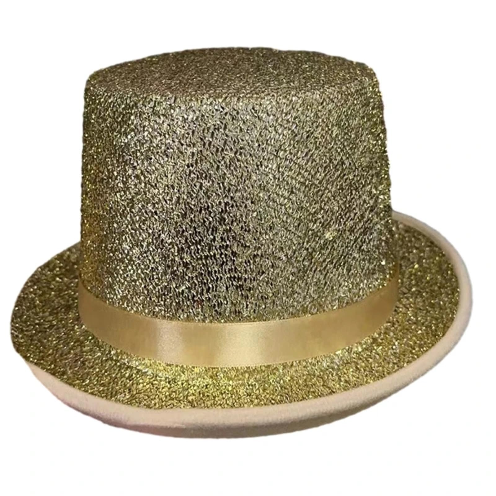 Glitzer-Zylinderhut Mit Breiter Krempe, Feiertags-Zylinderhut Mit Kurzer Krempe, Zaubererkostüm for Versammlungen Im Freien Für Zauberer, Karneval, Fasching, Gentleman(Light Gold)