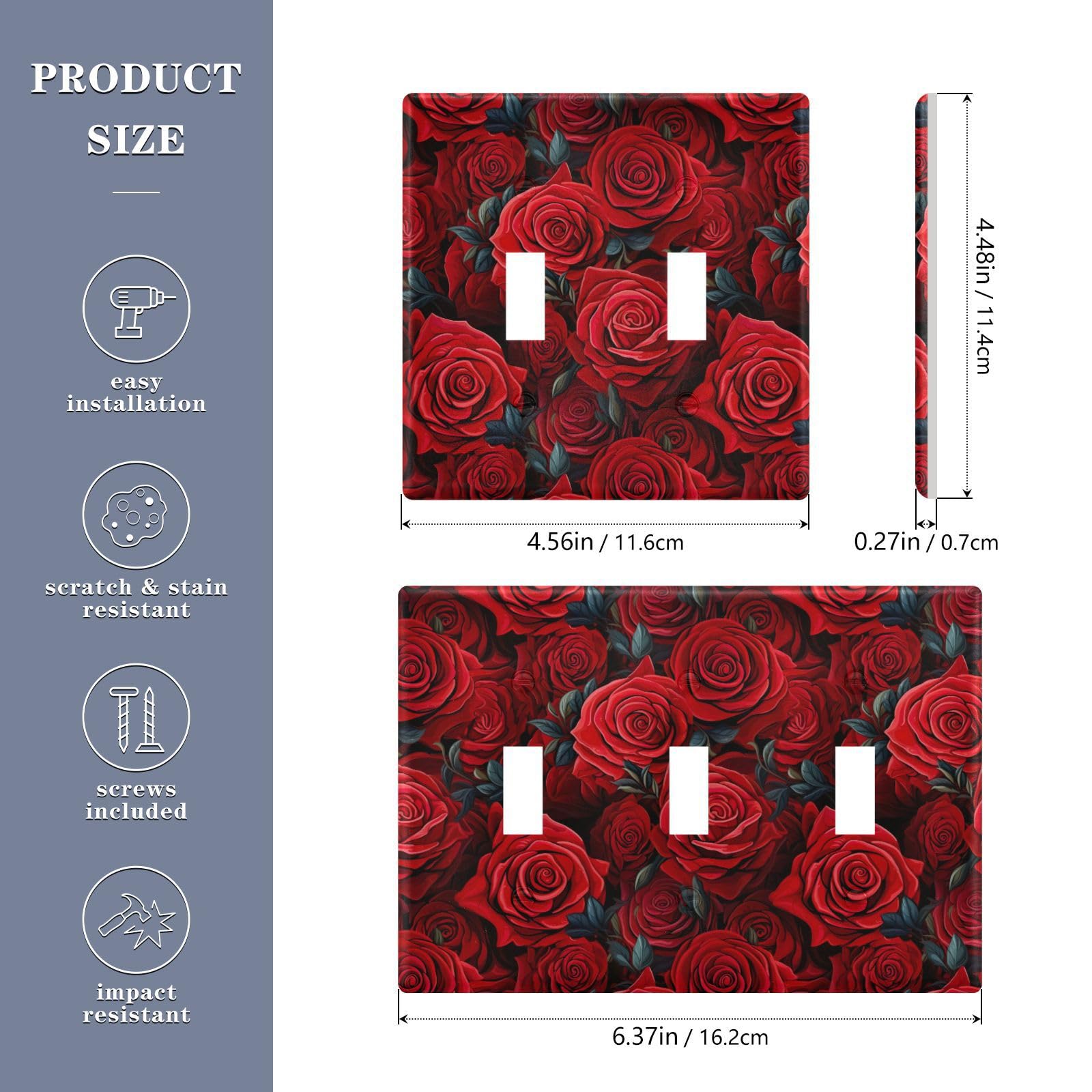 Light Switch Cover Red Rose Flower Wall Plates for Electrical Outlets 3 Gang 202a8807