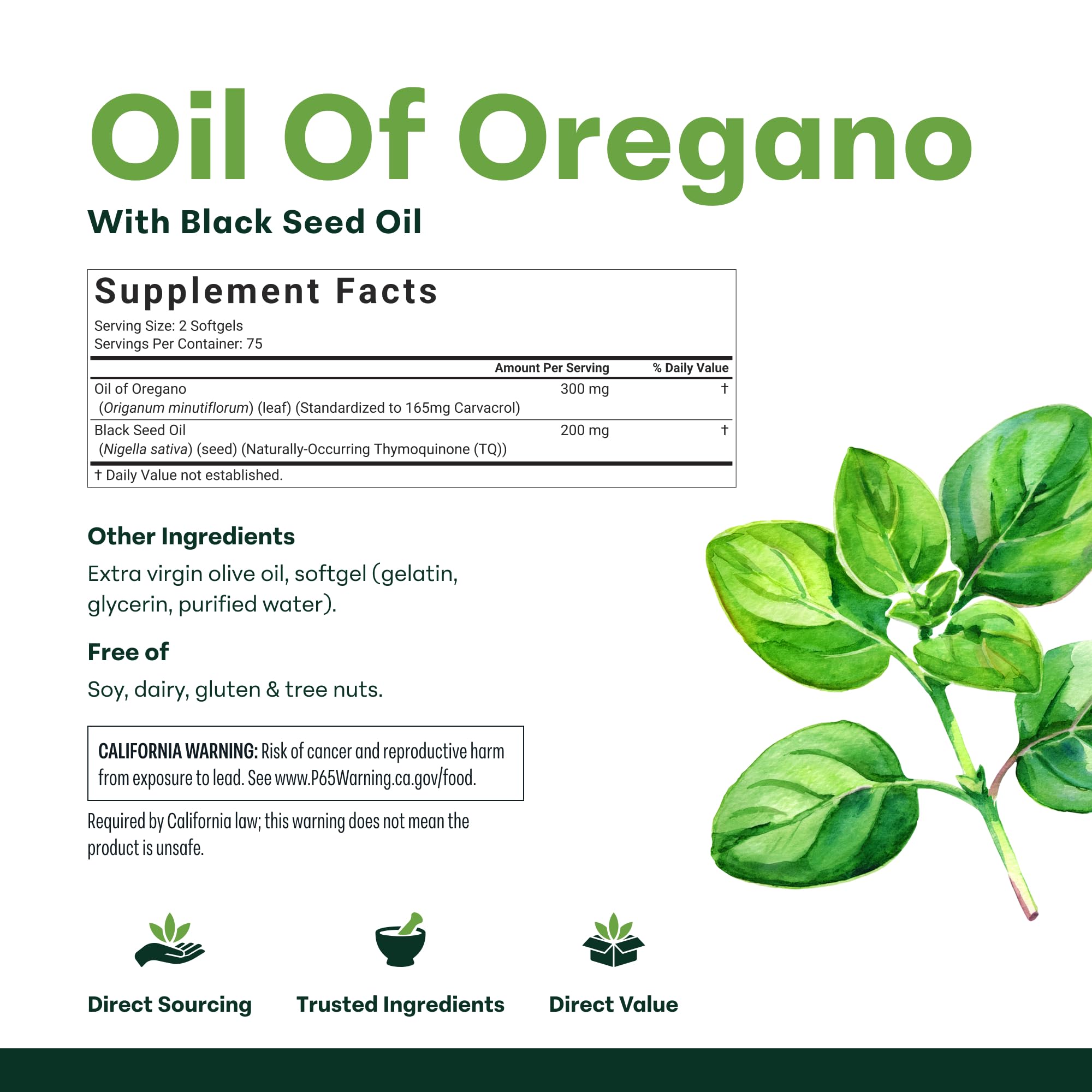 Micro Ingredients Oil of Oregano with Black Seed Oil, 150 Softgels — Amazon image 6