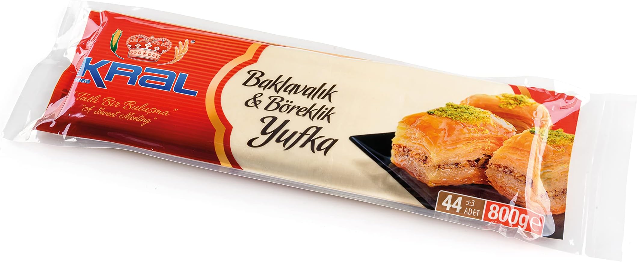 Kral Phyllo Dough for Baklava Borek, Turkish Yufka, Partially Pre Baked Very Thin Filo Pastry Dough Leaves, Fillo Pastry Dough Sheets, 1.75lb (800g) 44 pcs