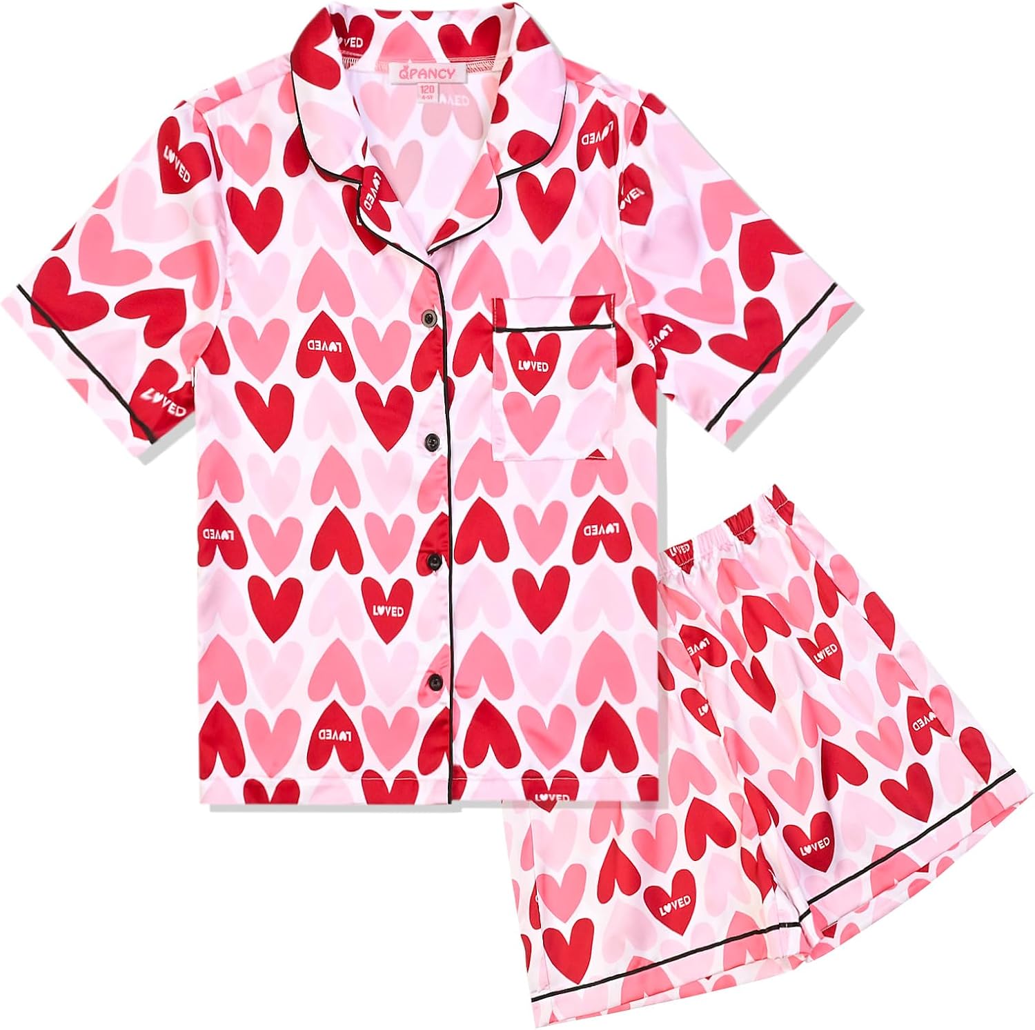 QPANCY Kids Satin Pajamas Sets Baby Boy Girl Button-Down Silk Sleepwear 2 Piece Short Sleeve Loungewear Clothes Set