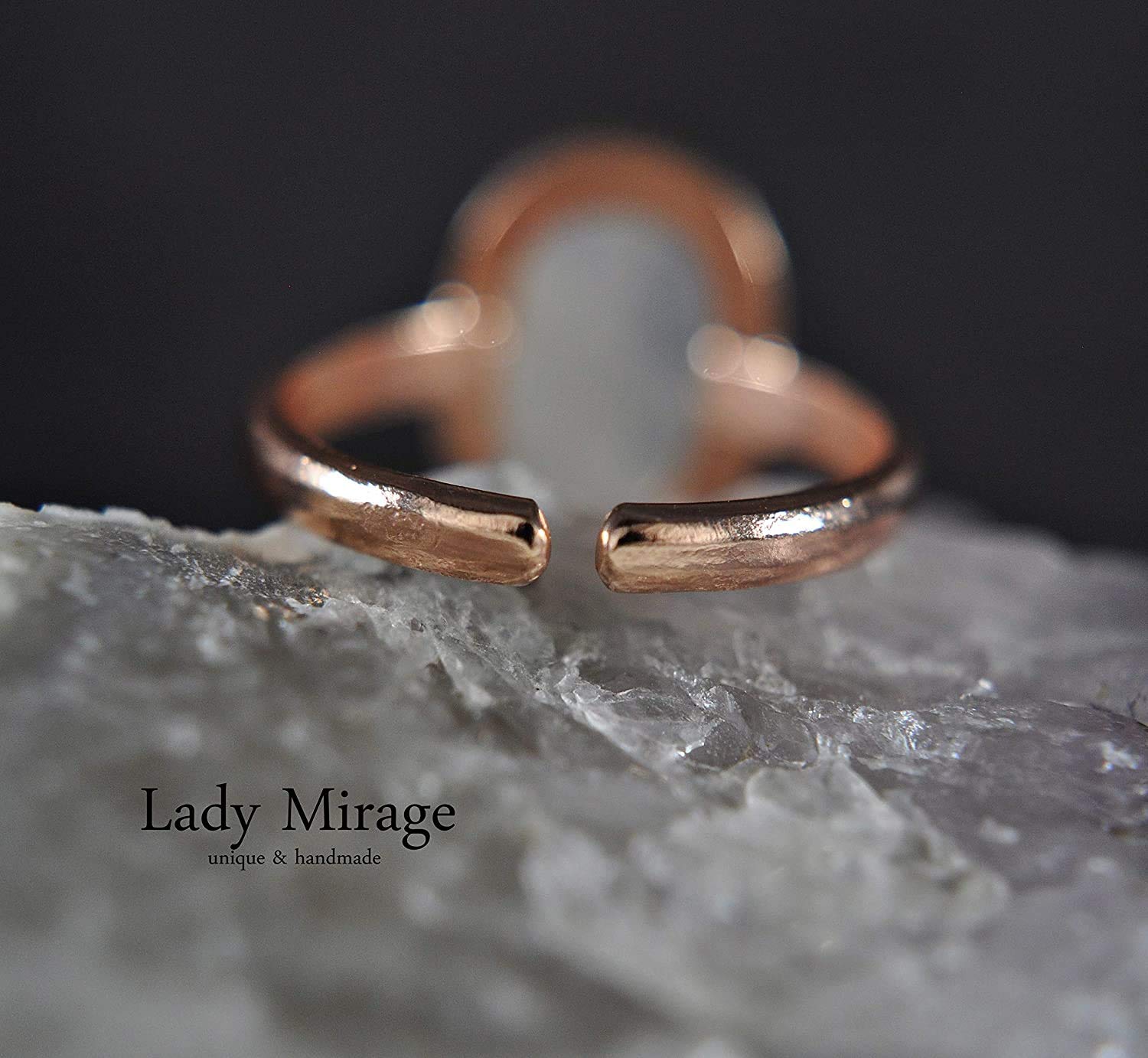 Mondstein 925 Sterling Silber - Edelstein - rosé vergoldet - verstellbarer Ring - Geburtsstein - Juni - oval - weiß - Eleganz - Geschenk für Sie - Schmuck- Handmade Geschenk - Muttertagsgeschenk