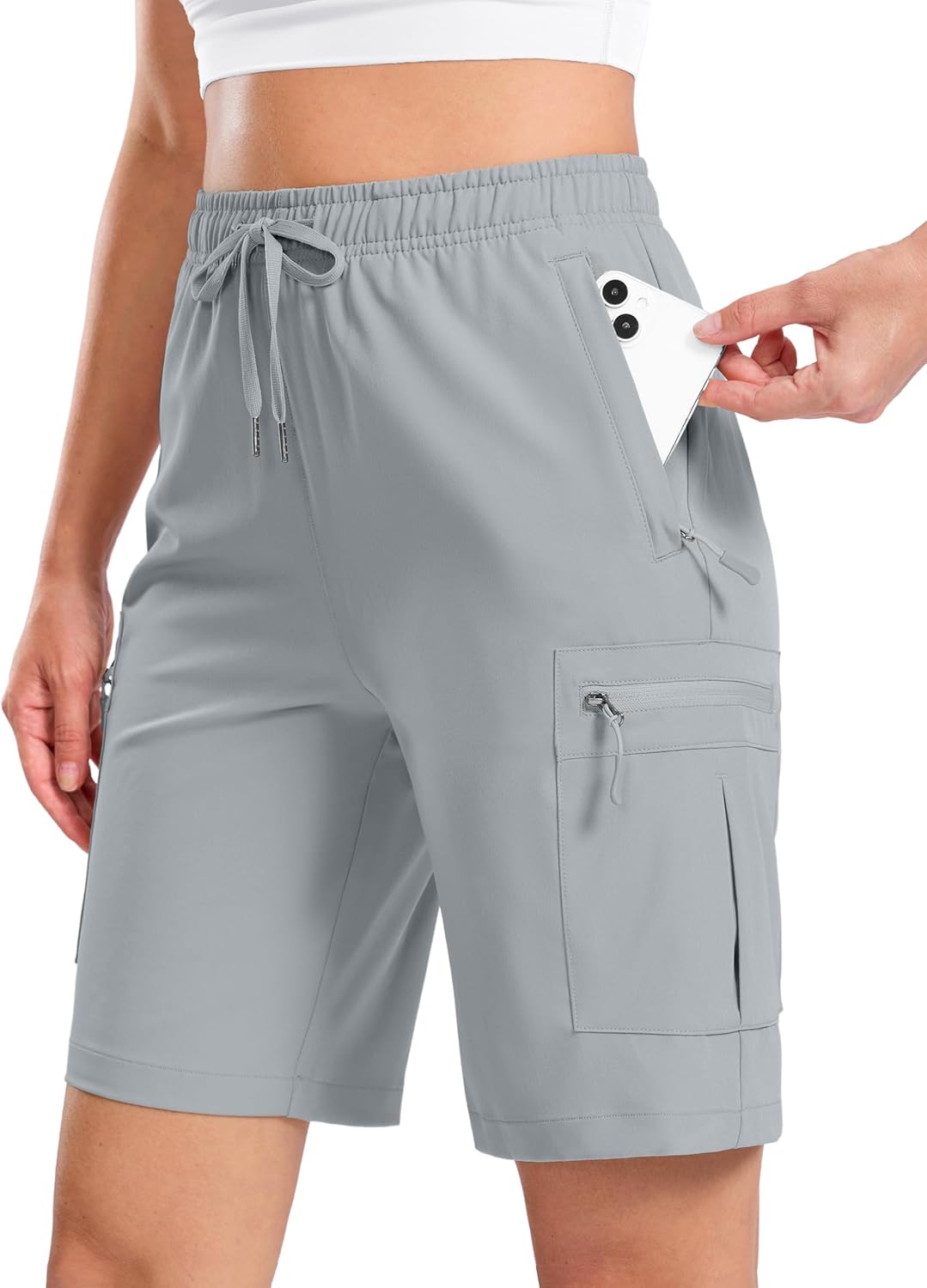 SANTINY Women's 7"/9" Lightweight Hiking Cargo Shorts with 5 Zipper Pockets Quick Dry Summer Long Travel Golf Short for Women