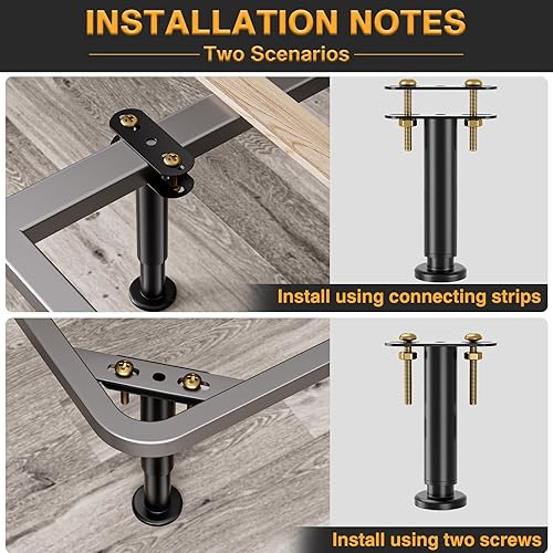 Miniatura 5 de VETIN 2 patas de soporte central de altura ajustable para marco de cama, patas de soporte de marco de cama de 4.72 a 7.48 pulgadas, patas de
