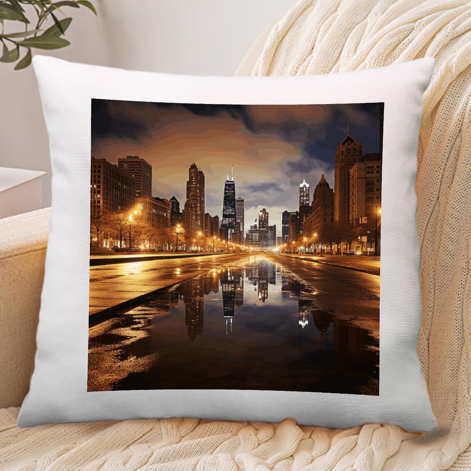 VstaDank Chicago Throw Pillow Covers Square Cushion Cases with Zipper Soft Cotton and Linen Pillowcase Luxury Cozy Pillows Shams Lumbar Pillow Shells for All Seasons