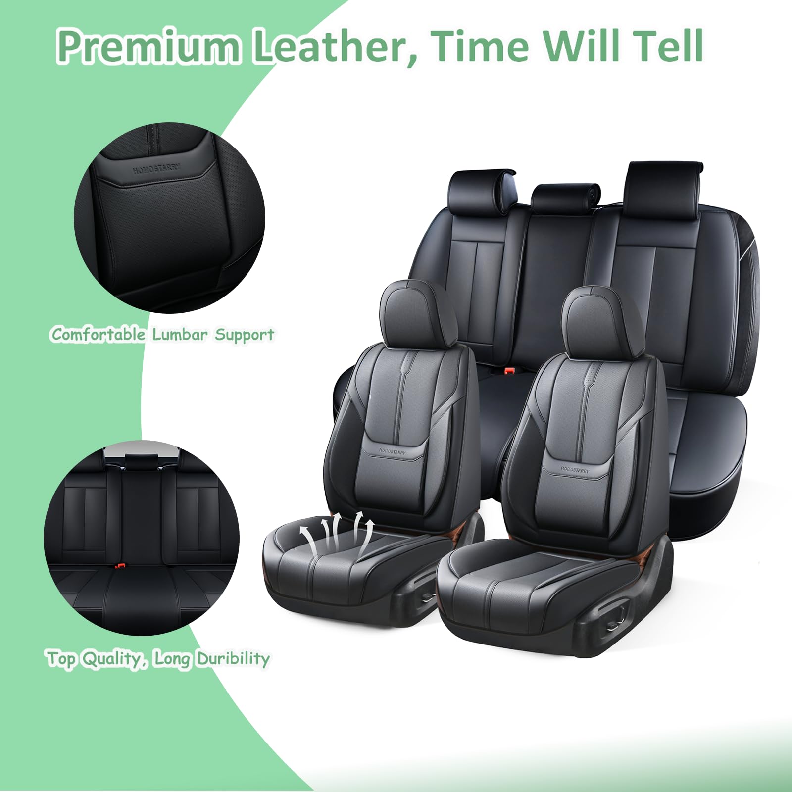 Couvre-Sièges De Voiture en Cuir, Coussin De Siège Imperméable Compatible avec Airbag, Protège-Sièges Universel pour La Plupart des SUV, Berlines Et Camions (Noir, Ensemble Complet)
