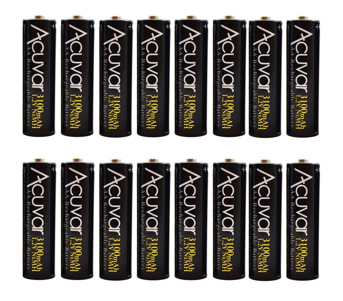 AcuvareCost (16) High Capacity AA Rechargeable Batteries 3100mAh NiMH, Precharged
