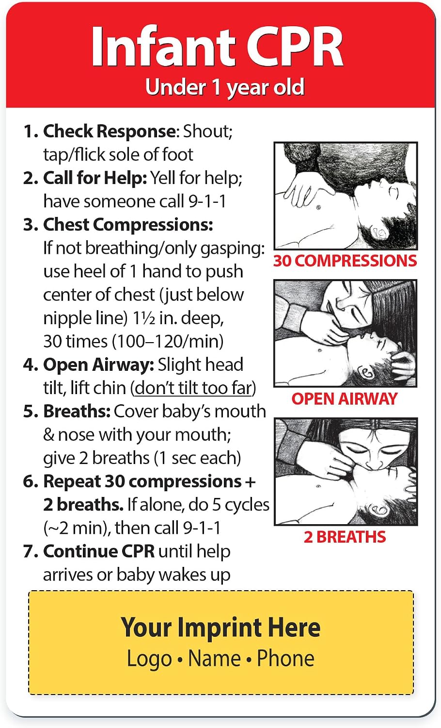 Safety Magnets by ZOCO – Custom Infant CPR Fridge Magnet (100-Pack) – Personalized Promotional Handout for Hospitals, Pediatricians, Healthcare – Add Your Logo – 3" x 5"