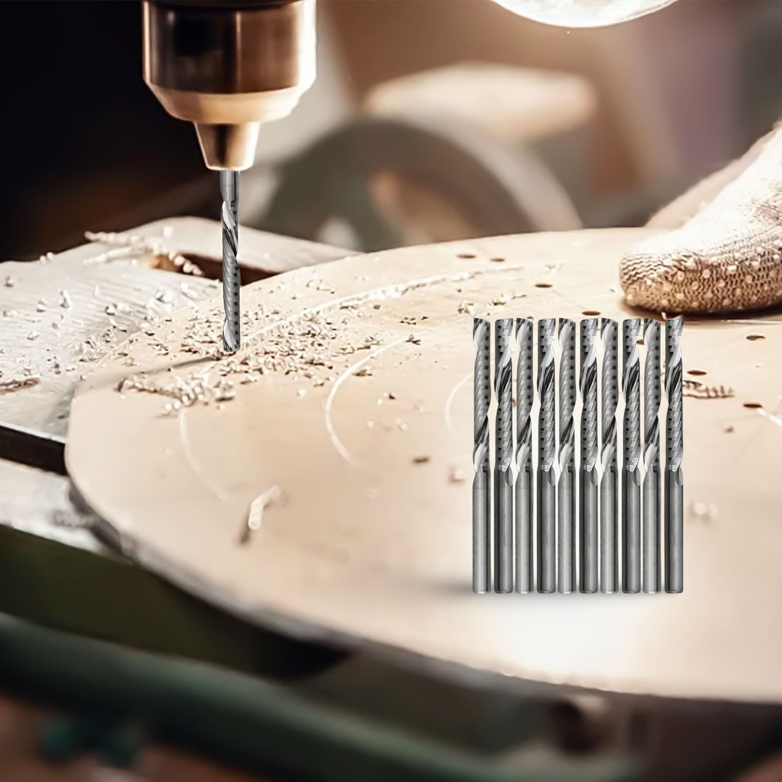 10Pcs Carbide Spiral End Mill, 1/8 Inch 3.175 * 25mm Shank Carbide Spiral End Mill CNC Router Bit for Acrylic, PVC, Wood