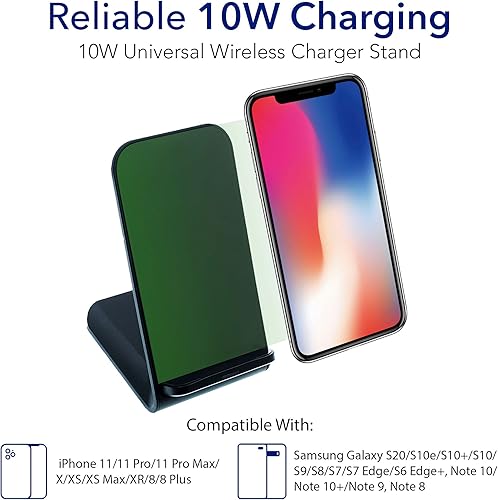 Miniatura 4 de Soporte de cargador inalámbrico Qi de doble bobina de 10 W - Soporte de carga inalámbrica rápida para teléfonos iPhone y Samsung Galaxy - Cable USB