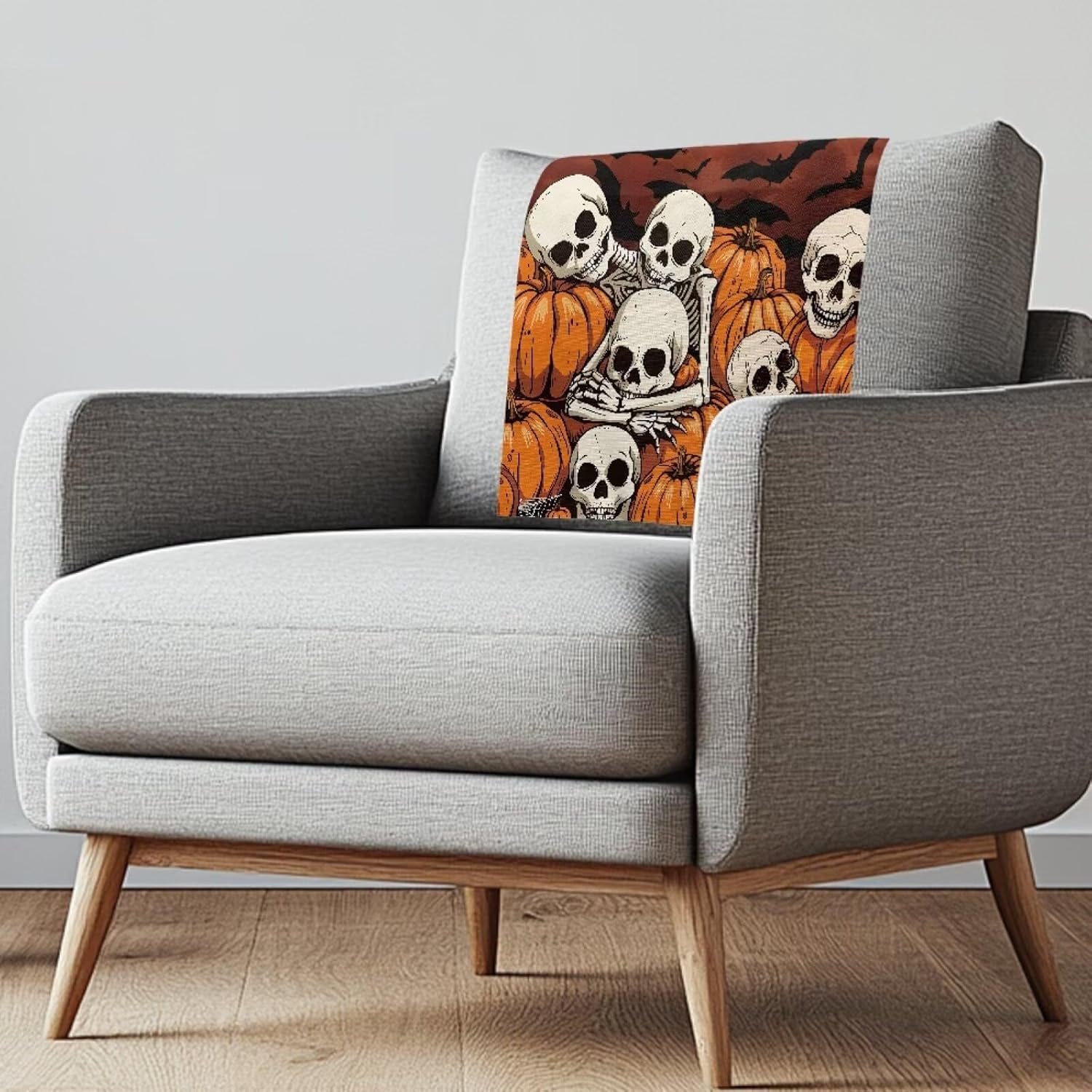 Headrest Cover for Recliner Chair Skull Pumpkin Print Chair Protectors Covers Halloween Decorations Decor Couch Headrest Covers Non-Slip Sofa Head Rest Cover for Living Room Home 2 Pcs