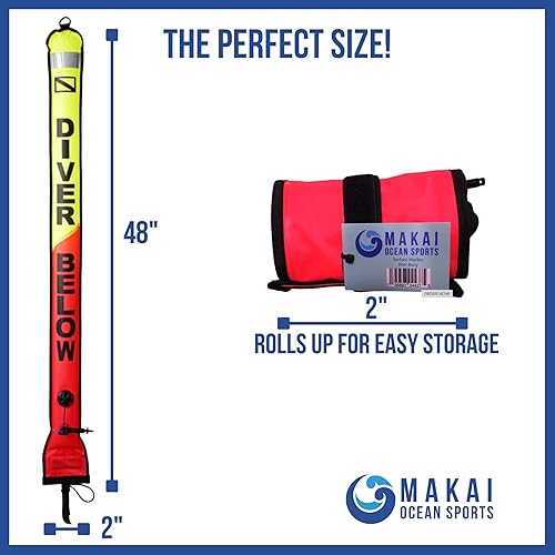 Miniatura 3 de Makai Ocean Sports Boya de marcación de superficie inflable de 4 pies de alta visibilidad, tubo de seguridad SMB de doble color para buceo y