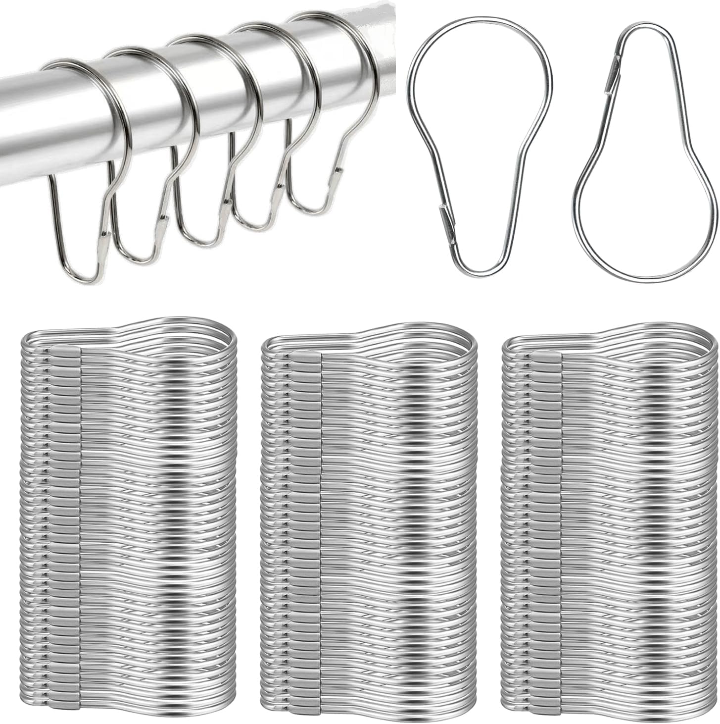 400 PCS Metal Shower Liner Rings Bulk Reusable Stainless Curtains Hooks Rust Proof Silver Hanging Shower Rings for Home Bathroom Bedroom Kitchen Rods Application