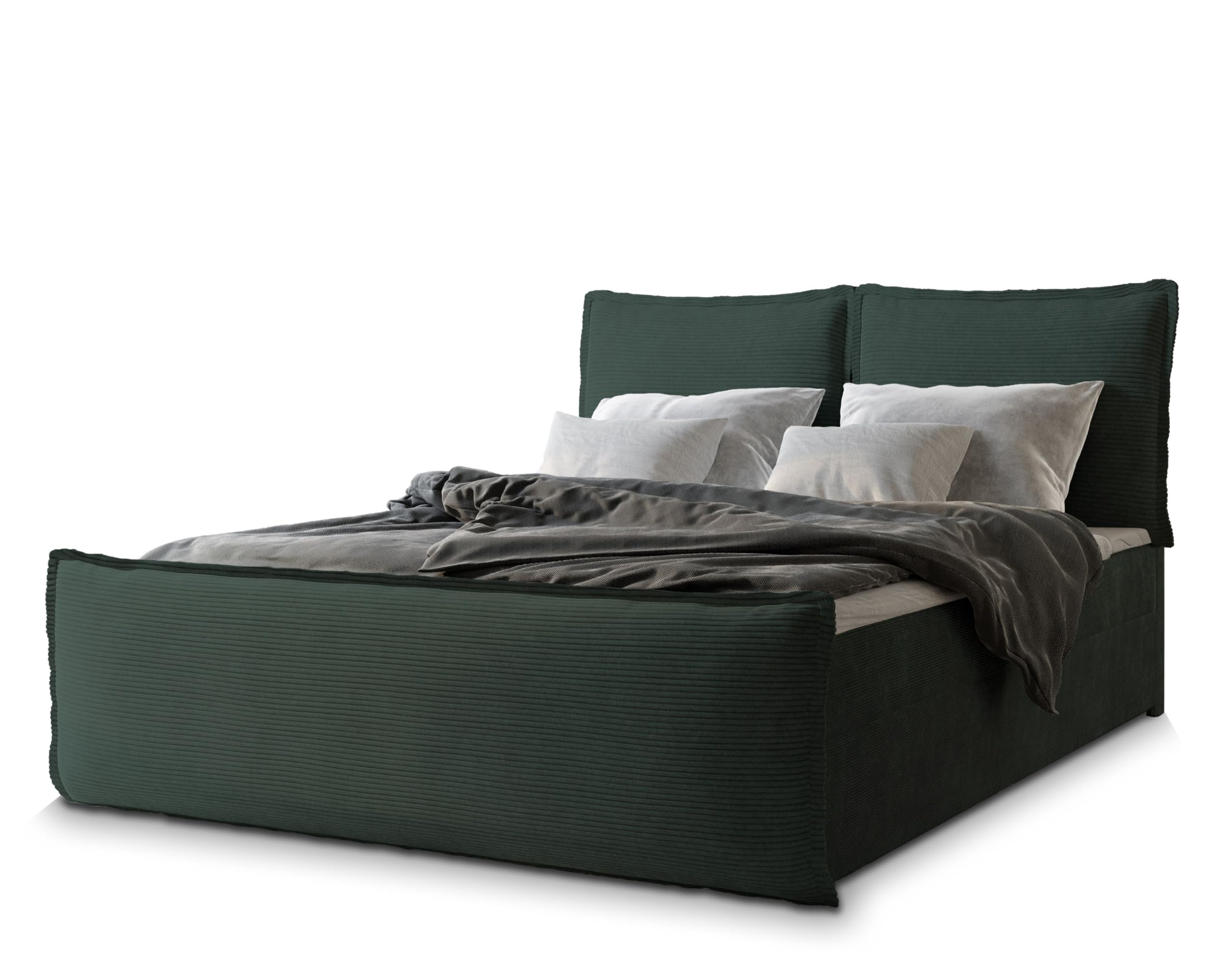 Masseno Boxspringbett Monta 160x200 cm Komplett-Set mit Matratze und Topper, Polsterbett mit Zwei Bettkästen -Grün, Lincoln 39