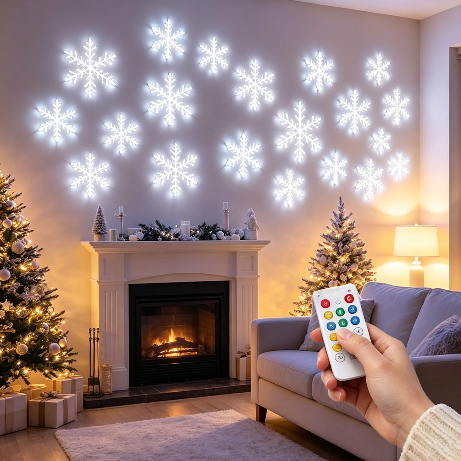 Light Up Snowflakes, 12/24/36PCS LED Snowflake Wall Lights，White：36