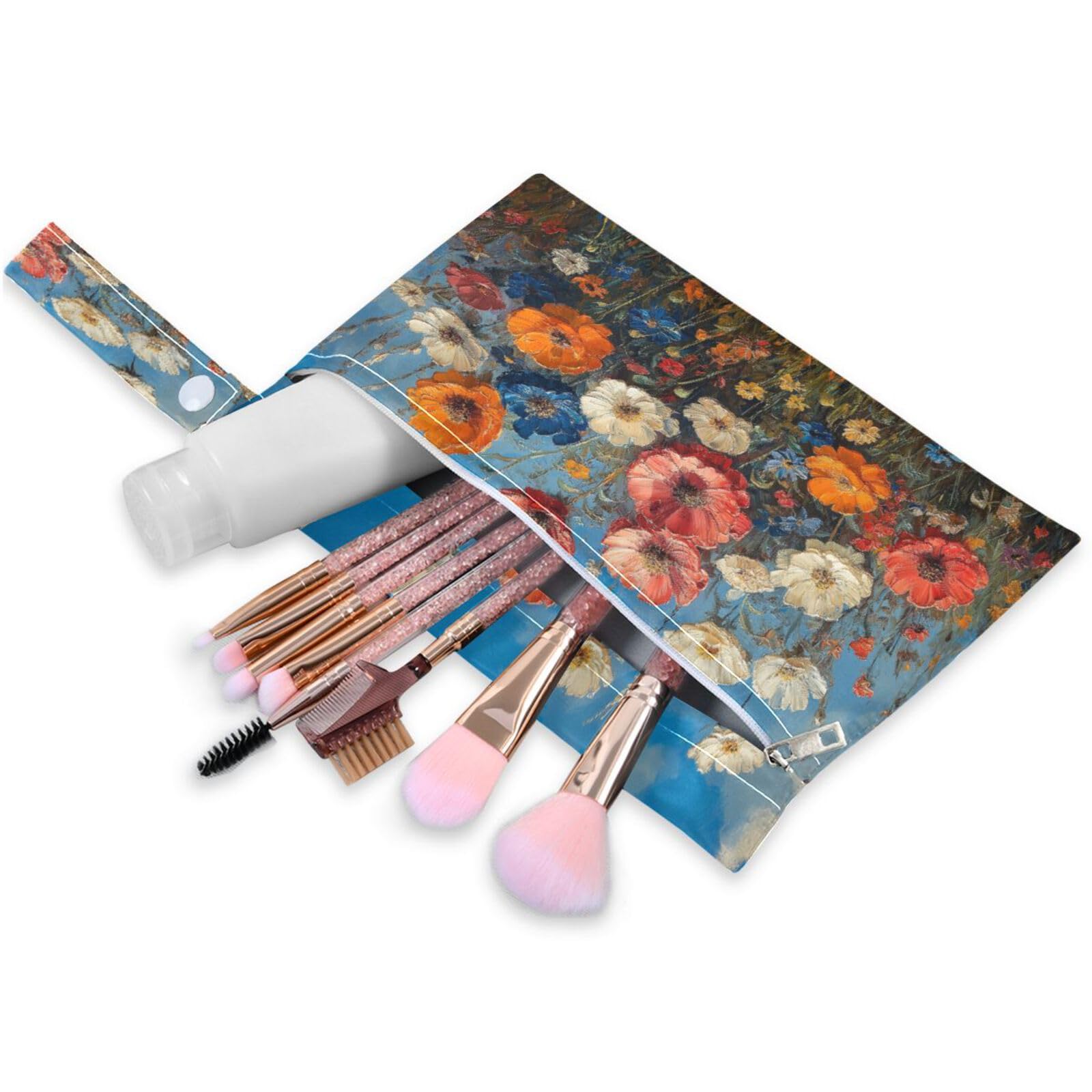 ATTX Wild Flowers Oil Painting Wet Dry Bags 2-Pack - Reusable Cloth Diaper Storage for Travel, Beach & Gym | Multi-Use Waterproof Bags for Swimsuits, Baby Clothes, Sports Gear#273