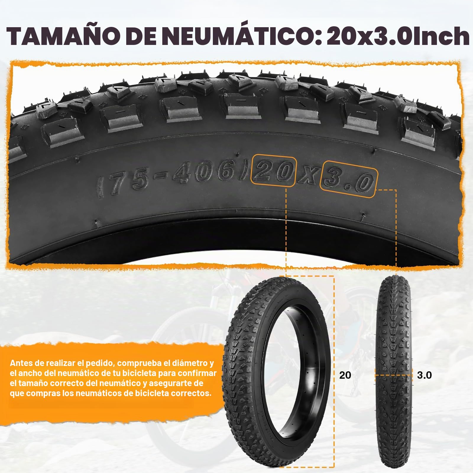 Neumático de Bicicleta Eléctrica de 20x3.0 pulgadas, Neumático Antipinchazos 76-406 para Bicicleta Eléctrica/Fat Bike/MTB (Negro, 2 Pcs Neumático 20x3.0 (Solo 2 neumáticos))