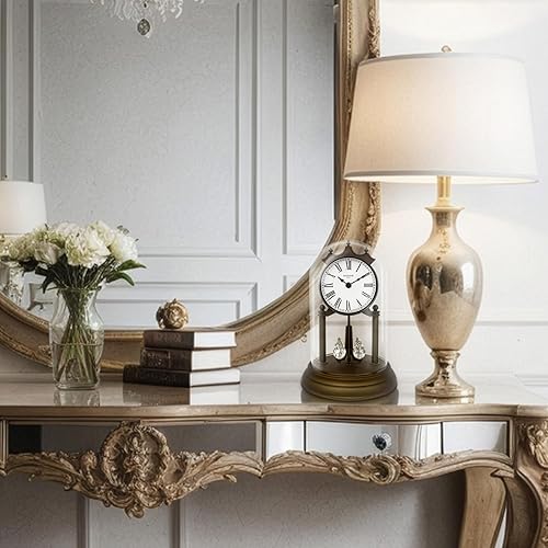 Miniatura 7 de Genevieve - Reloj de repisa de 9 pulgadas con péndulo giratorio, moderno reloj de aniversario, péndulo giratorio, decoración de mesa, reloj de