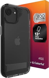 ZAGG Santa Cruz Case with Kickstand for iPhone 17e/ 16e/ 15/14/ 13 – 13ft Drop Protection, Graphene Reinforced, Slim Transparent Case, Anti-Scratch Finish, Wireless Charging Compatible, Black