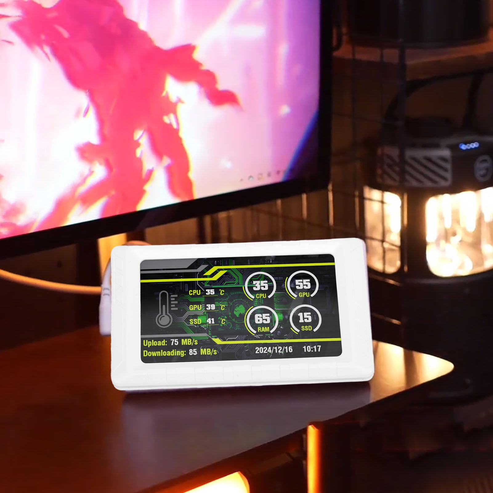 LICAEVEY Mini Monitor de 5 Pulgadas, Pantalla Secundaria, USB C, Monitor de Computadora para PC, de Hardware para CPU, GPU y RAM, para Juegos de Escritorio. (White)