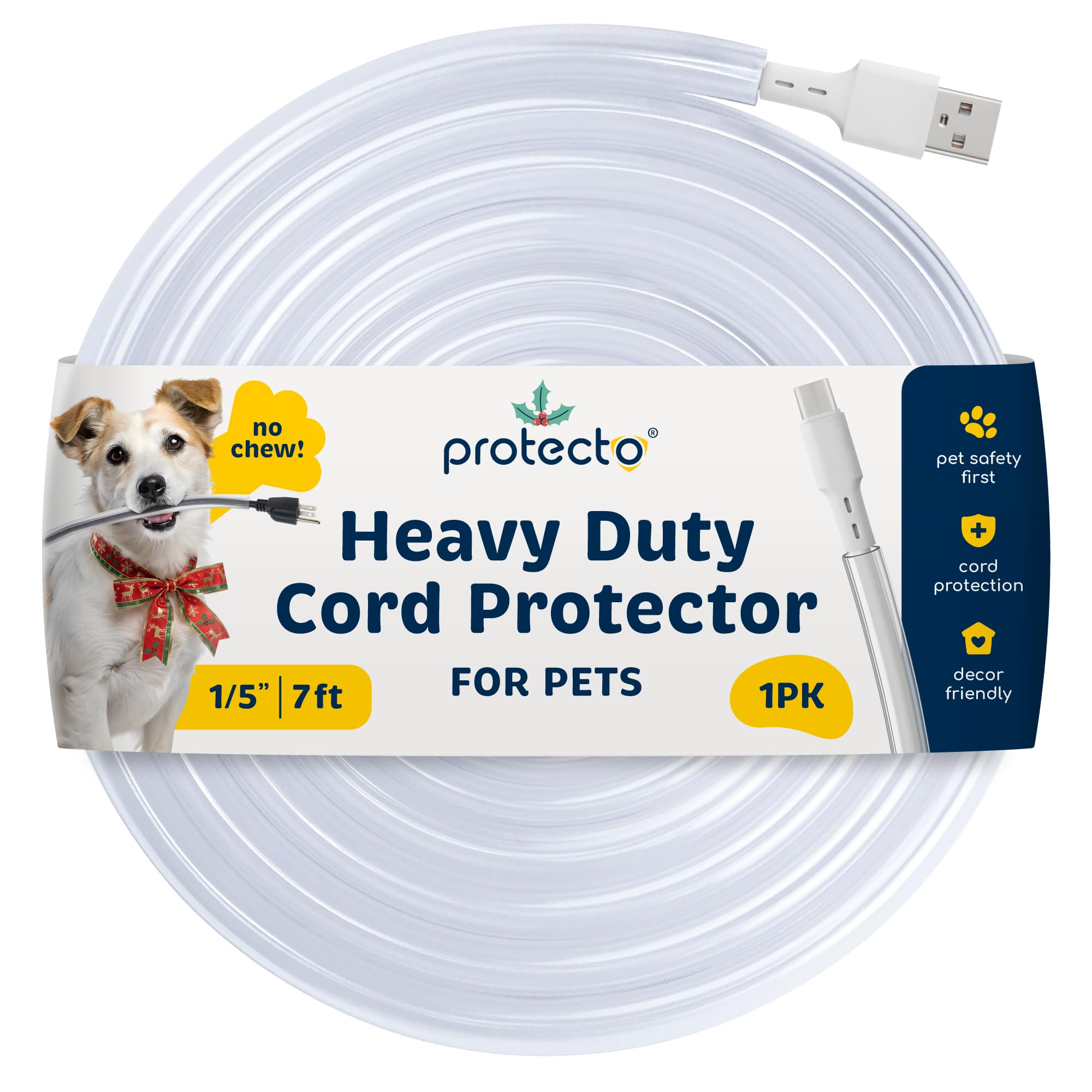 PROTECTO Heavy Duty Cord Protectors from Pets No Chew Solution, 7ft Easy to Use Dog & Cat Cord Protector, Clear & Odorless Critter Cord Covers for Pets, Power Audio & Video Wire Protector Tubing