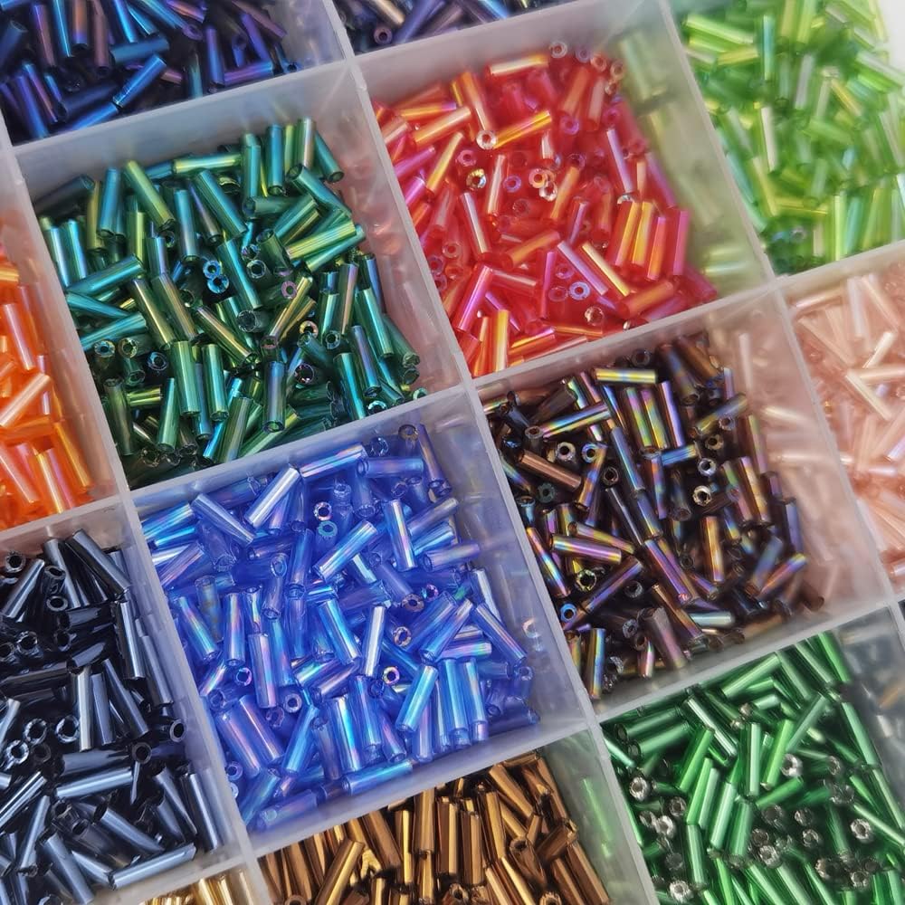 INSPIRELLE 2 * 6mm Tube Beads Kit - Glass Bugle Seed Beads for DIY Bracelet Necklaces (Approx 7000 Pieces, 216 Gram) - Image 4