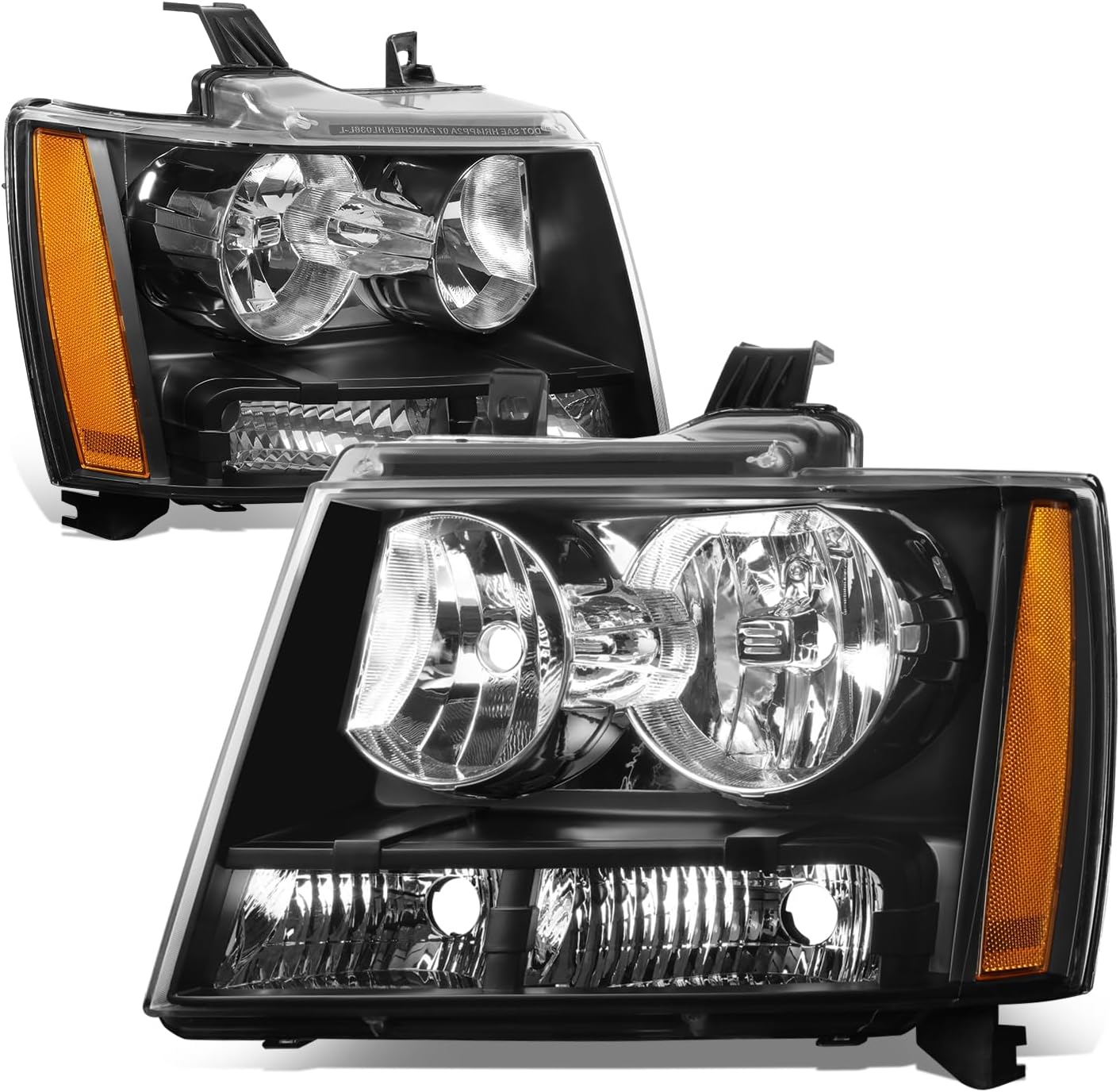 Auto Dynasty Factory Style Halogen Headlights Assembly Compatible with Chevy Suburban 1500 2500 Tahoe Avalanche 07-14, Driver and Passenger Side, Black Housing Amber Corner
