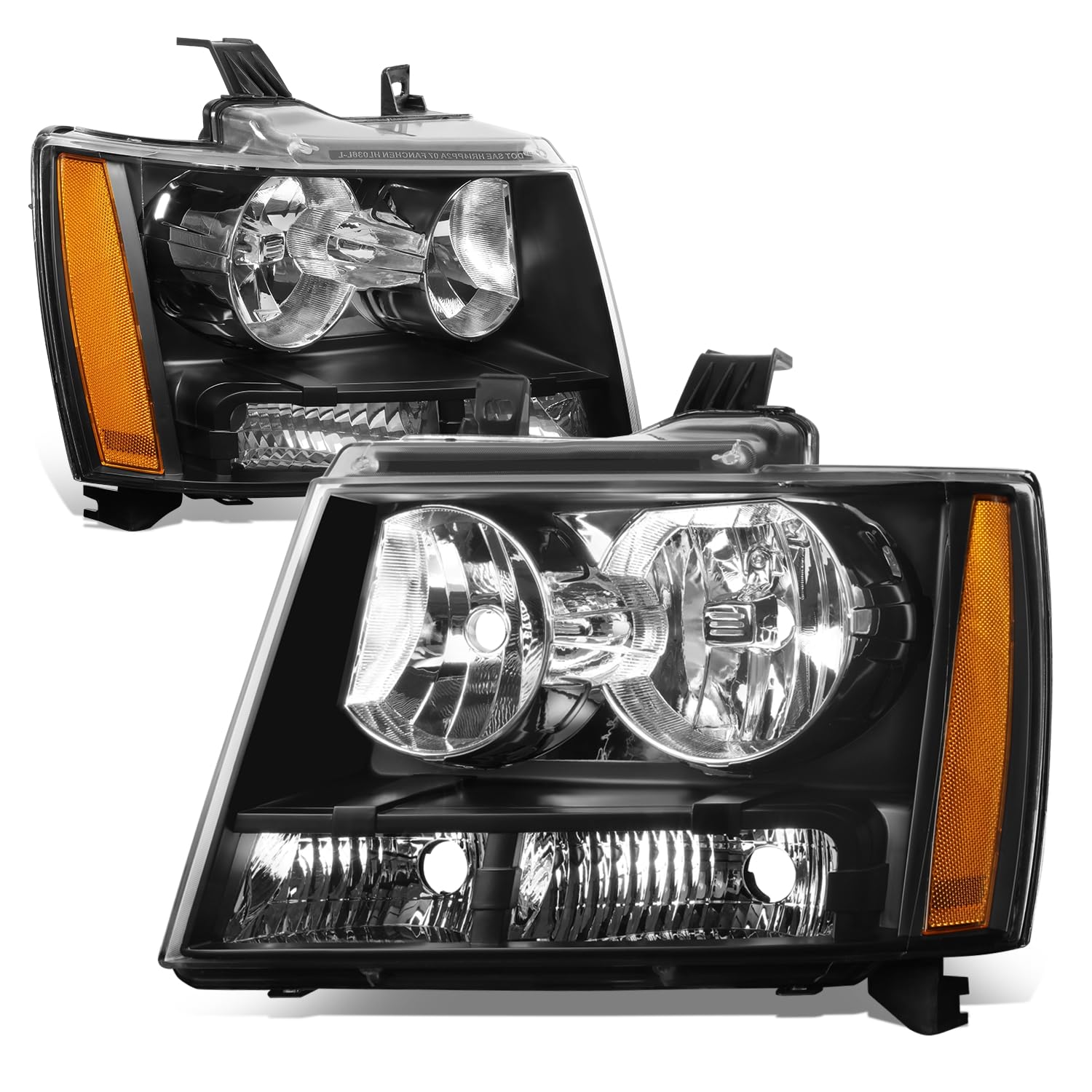 Auto Dynasty Headlight Assembly Compatible with Chevy Tahoe Suburban 1500 2007-2014 Avalanche Suburban 2500 2007-2013, Driver and Passenger Side, Black Housing Amber Reflector