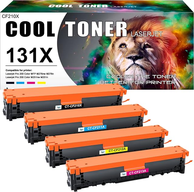 Cool Toner Compatible Toner Cartridge Replacement for HP 131X 131A CF210X CF210A 128A CE320A 125A Laserjet Pro 200 Color MFP M276n M276nw M251nw M251n LBP7110Cw (Black Cyan Yellow Magenta, 4 Pack)