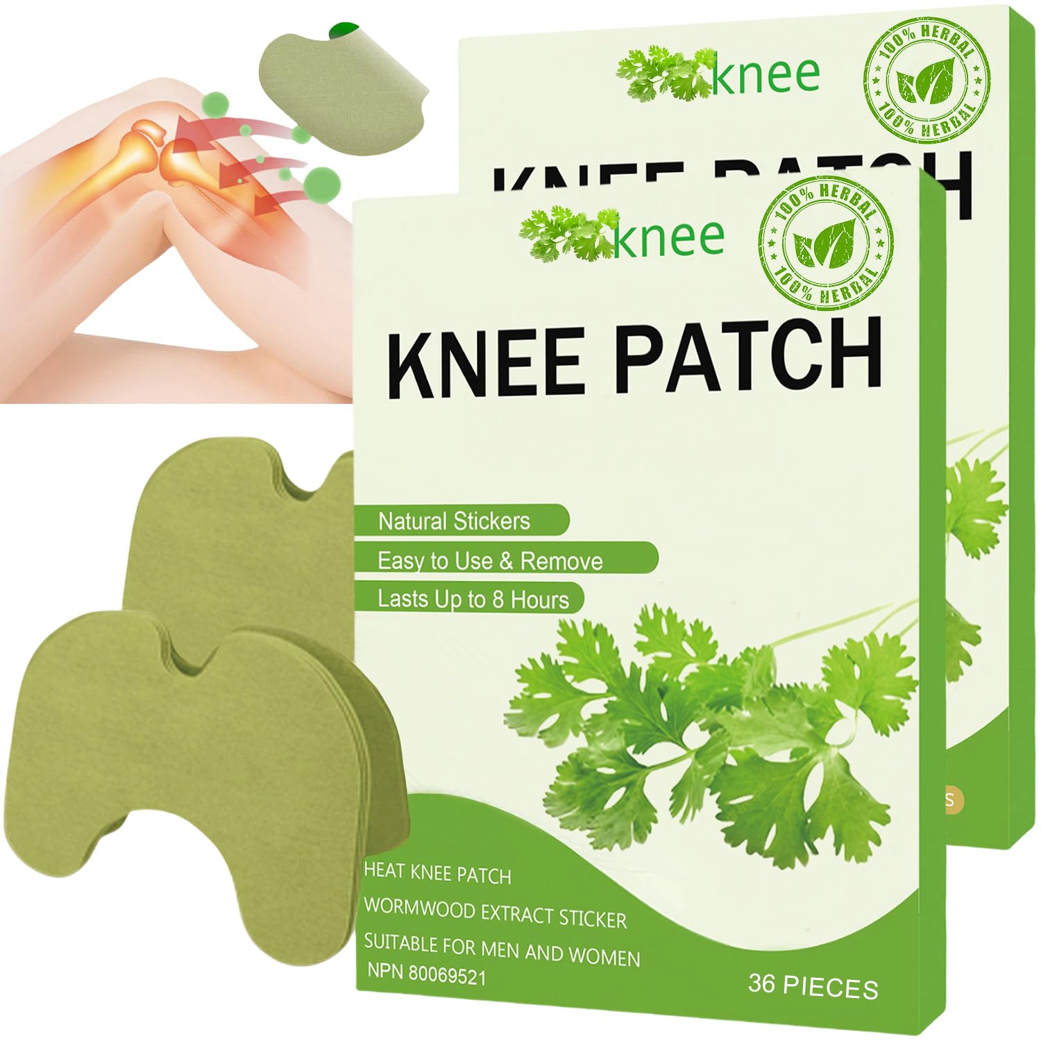72PCS Knee Patches - Warming Herbal Patches for Knee Patch, Wormwood Extract Sticker for Knee,Shoulder,Neck,Back