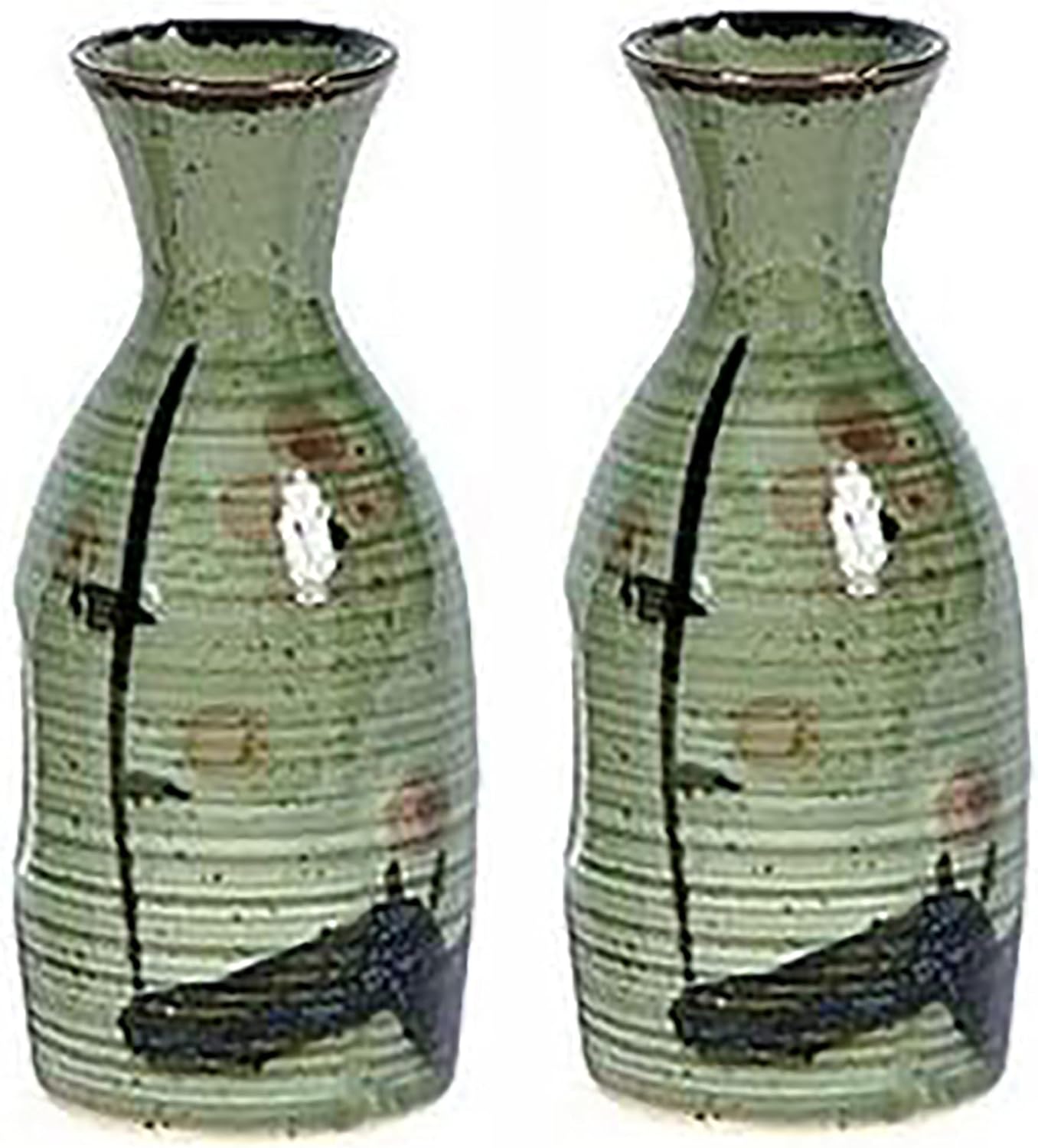 JapanBargain 2727, Sake Bottle Authentic Japanese Saki Carafe Sake Decanter for Cold and Hot Sake Microwave Safe, Light Green Plum Blossom, 9.5 oz, Made in Japan, 12 Pack
