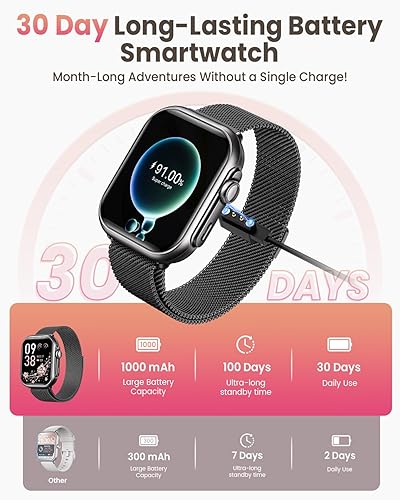 Miniatura 2 de Reloj inteligente para mujeres y hombres Fitness: 1.85 "Reloj inteligente con 30 días+duración de la batería hace/recibe llamada, frecuencia Negro