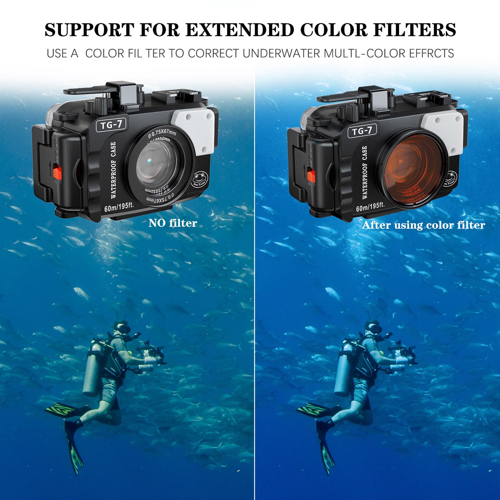 TG-7 Custodia subacquea per fotocamera, impermeabile 60 m, materiale PC con guarnizione O-Ring, compatibile con Olympus OM System Tough TG-7 (nero)