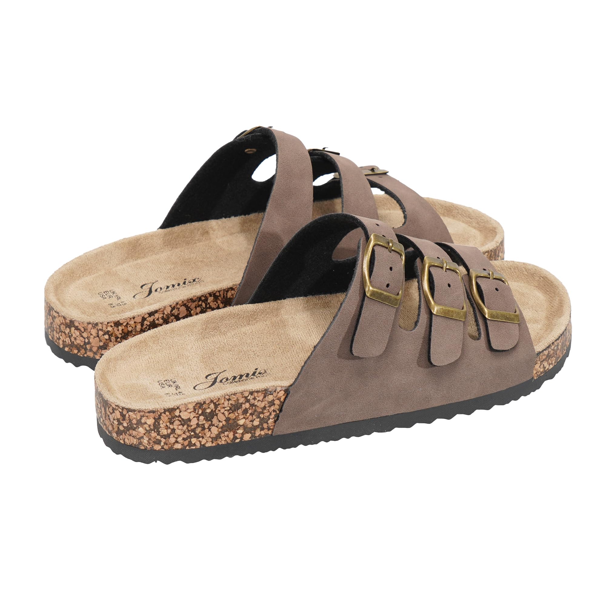 JOMIX Sandalias Mujer Zuecos de Verano Zapatos de Verano Zapatillas Planos con 3 Tiras de Hebillas Ajustables y Plantilla de Ante Sintético