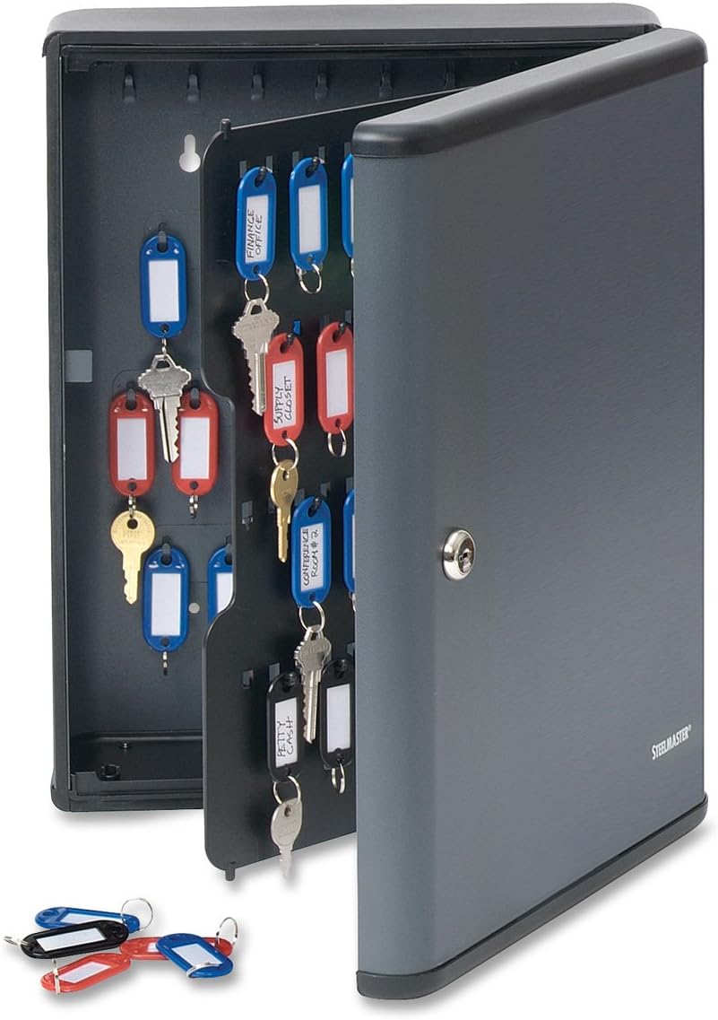 MMF Steelmaster Security Key Cabinet - 11.8" x 4.3" x 14.8", Steel Key Lock, Charcoal, 1 Each (MMF2017290G2)