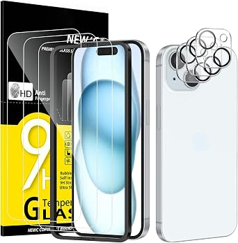 NEWC for iPhone 15 Screen Protector + Camera Lens Protector