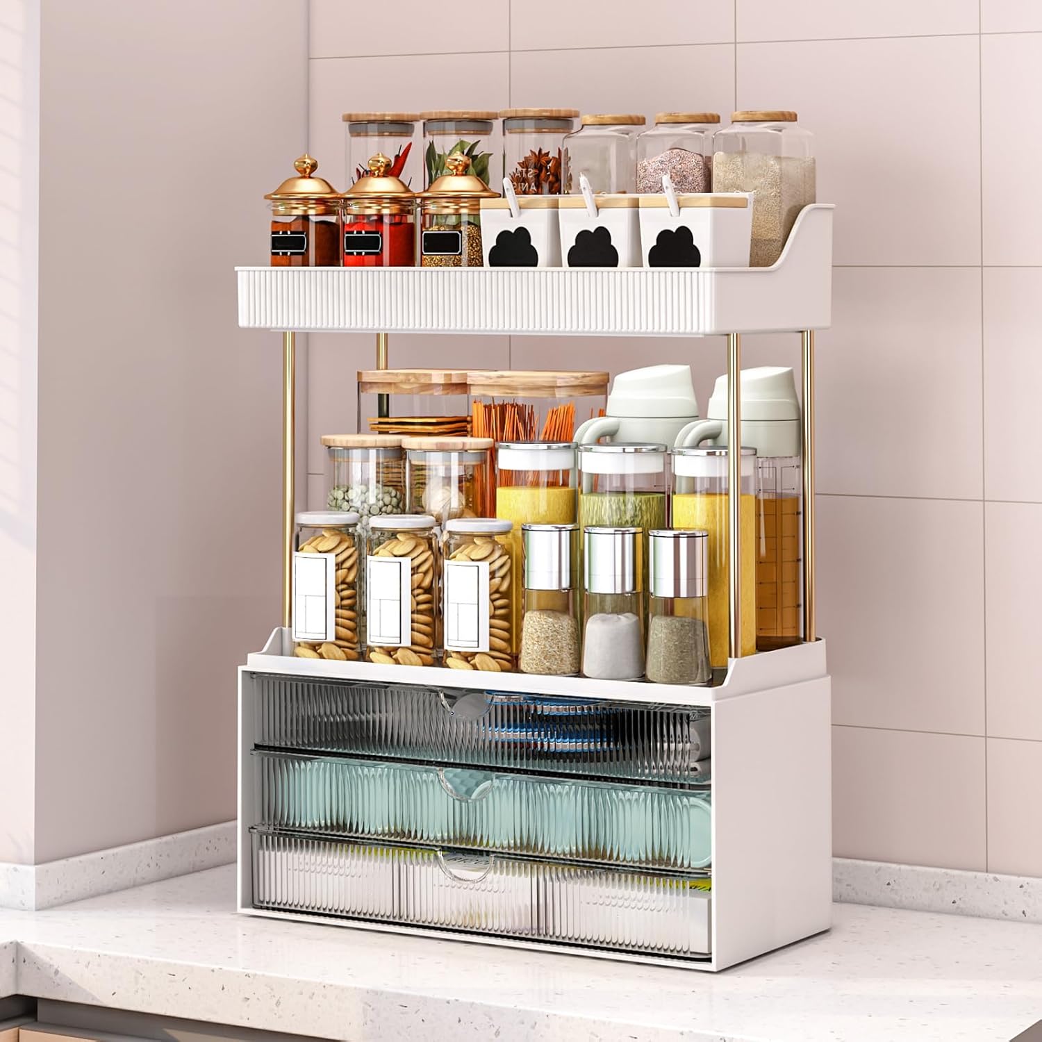 Bathroom Organizers and Storage - 3 Drawers 2 Tier Makeup Organizer, Cosmetic Storage Drawer for Dresser Countertop and Bathroom Vanity for Large Skincare, Perfume, Grey - Image 7