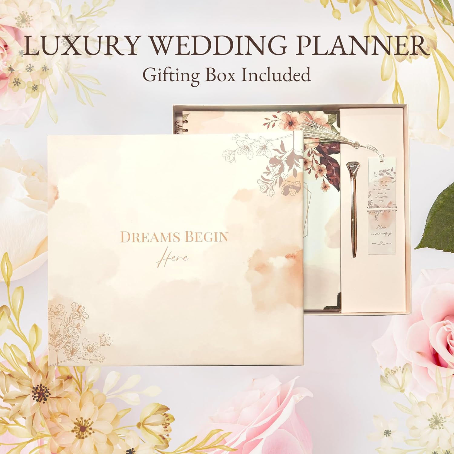 Wedding Planner with Gift Box, Pen, and Small Card, Perfect Wedding Planner Book and Organizer, Wedding Planning Book and Organizer for Future Brides and Grooms, Wedding Binder, 9X11 inches